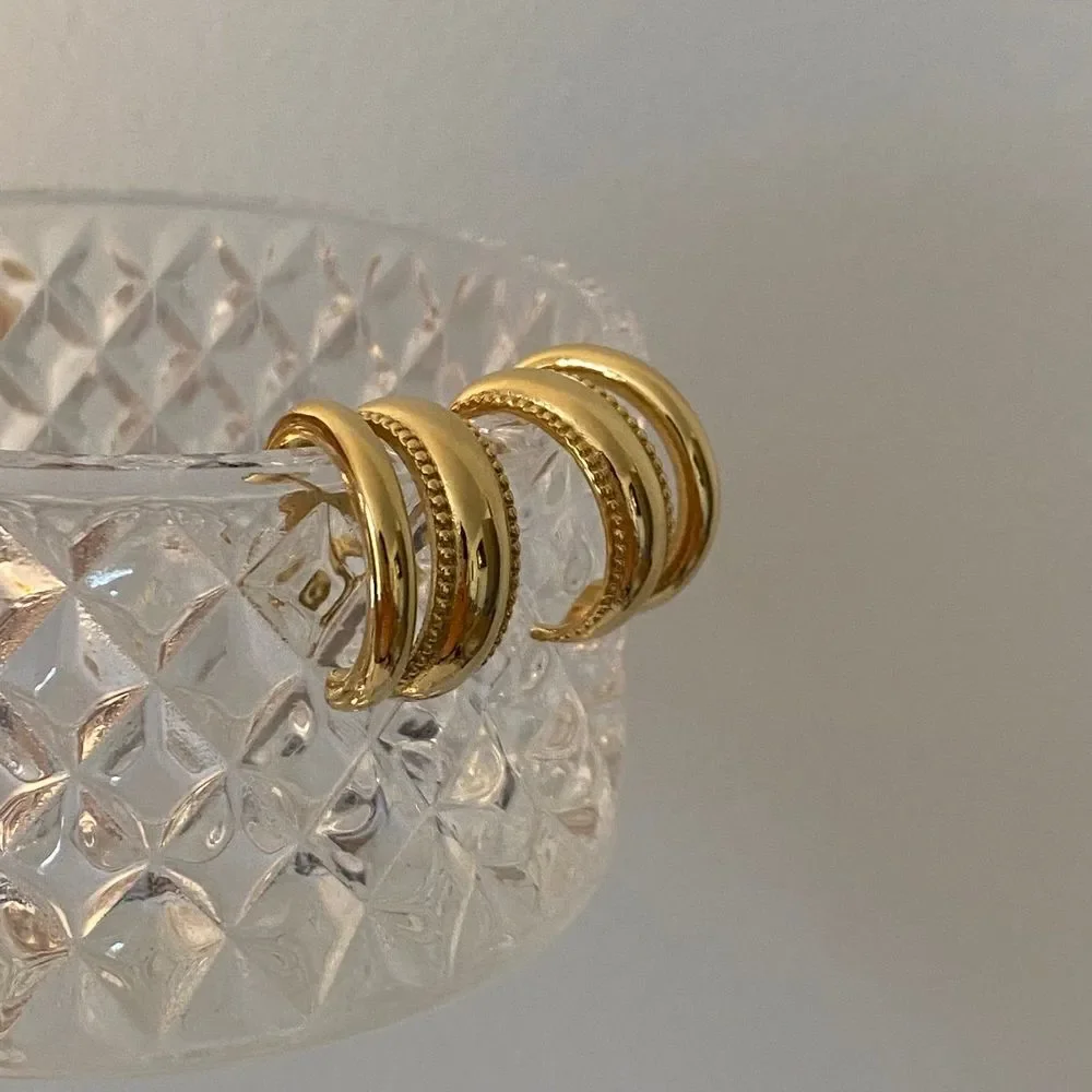 18K Gold Plated Double Hoop Beaded Milgrain Earrings